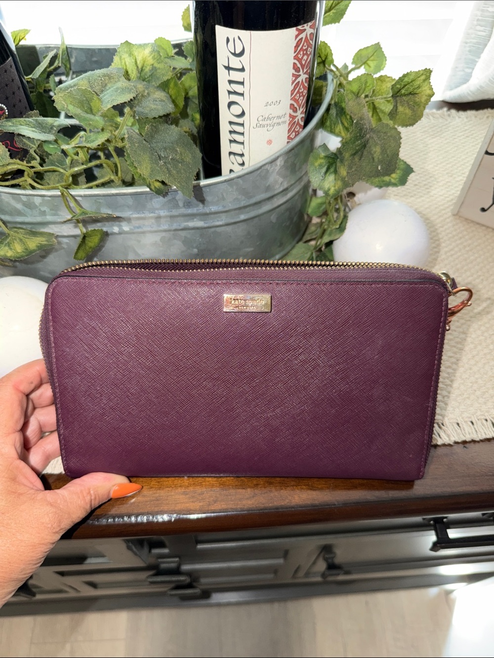 kate spade Plum Zip Wallet with Gold Accent